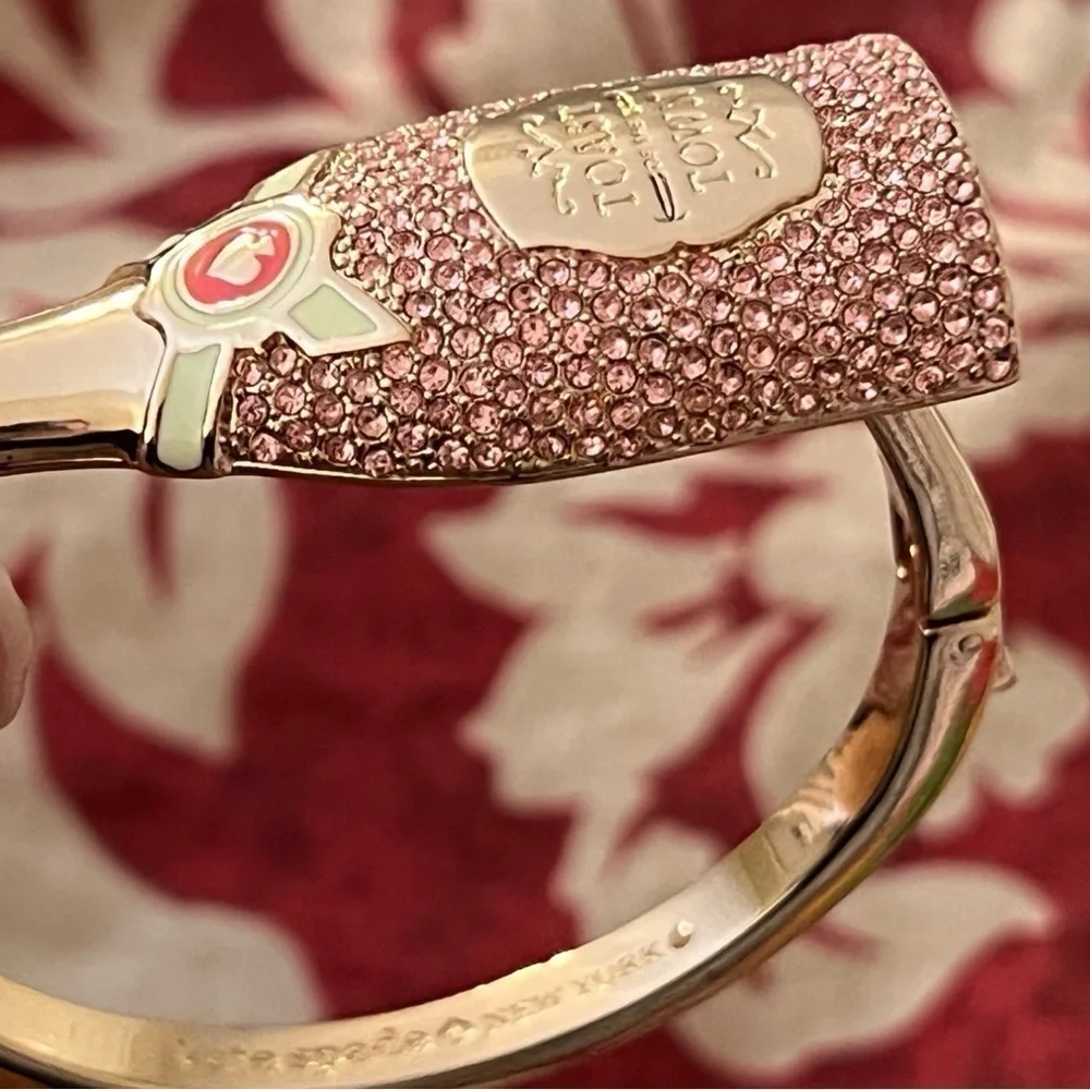 Kate Spade Champagne Toast Bottle Gold Pink Crystal Bracelet - Picture 9 of 16